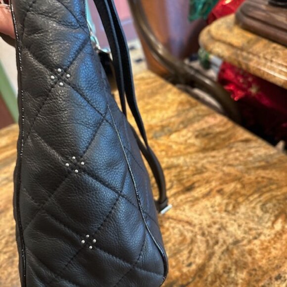 NWOT Brighton Linaria Logan Quilted Leather Studded Black Rose Bag - Picture 4 of 5